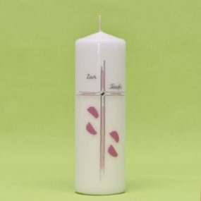 Kerze mit Kreuz, Füße und Schriftzug 220/70-0